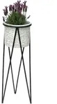 Dandibo - Blumenhocker Mit Topf Metall Schwarz Wei&szlig; L 75 Cm Blumenst&auml;nder 96043
