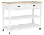 Servierwagen Wei&szlig; Mdf Platte Gummibaumholz Kiefernholz 91 X 120 X 48 Cm...