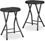 Relaxdays Klapphocker Bastian Rund, 2 Stk. Faltbar, Kunststoff, Rattanoptik,