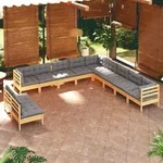 11-tlg. Garten-lounge-set Mit Grauen Kissen Massivholz Kiefer Vidaxl