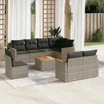 9-tlg. Garten-sofagarnitur Mit Kissen Grau Poly Rattan - Vidaxl