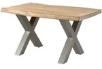Massivmoebel24 - Baumtisch Mango 140x90x77 Beige Lackiert / X-beine Silber Matt