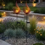 2er Set Led Au&szlig;en Solar Dekoleuchte Solarlampe Stecklampe Au&szlig;enleuchte Metall Glas
