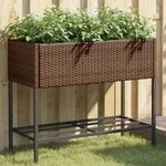 Vidaxl Garden Planter With Shelf Brown Poly Rattan