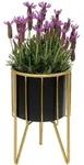 Blumenhocker Mit Topf Metall Gold Schwarz Rund S 32 Cm Blumenst&auml;nder 96039