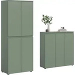 Scarpa Schlafzimmer-set Kleiderschrank Und Sideboard, 7 T&uuml;ren Staubgr&uuml;n.