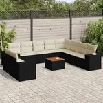 Vidaxl - 11-tlg. Garten-sofagarnitur Mit Kissen Schwarz Poly Rattan