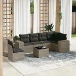 7-tlg. Garten-sofagarnitur Mit Kissen Grau Poly Rattan - Vidaxl