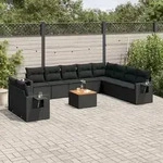 11-tlg. Garten-sofagarnitur Mit Kissen Schwarz Poly Rattan - Vidaxl