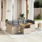 7-tlg. Garten-sofagarnitur Mit Kissen Beige Poly Rattan - Vidaxl