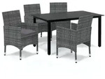 5-tlg. Garten-essgruppe Mit Kissen Poly Rattan Grau - Vidaxl