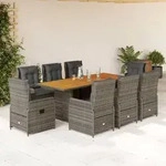 9-tlg. Garten-essgruppe Mit Kissen Grau Poly Rattan Vidaxl
