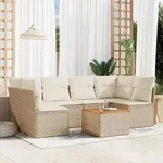 7-tlg. Garten-sofagarnitur Mit Kissen Beige Poly Rattan - Vidaxl