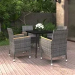 5-tlg. Garten-essgruppe Mit Auflagen Poly Rattan Und Glas Vidaxl