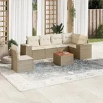 7-tlg. Garten-sofagarnitur Mit Kissen Beige Poly Rattan - Vidaxl