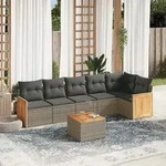7-tlg. Garten-sofagarnitur Mit Kissen Grau Poly Rattan - Vidaxl
