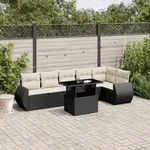 7-tlg. Garten-sofagarnitur Mit Kissen Schwarz Poly Rattan - Vidaxl