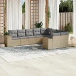 9-tlg. Garten-sofagarnitur Mit Kissen Beige Poly Rattan - Vidaxl