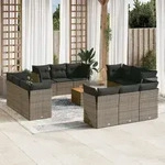 13-tlg. Garten-sofagarnitur Mit Kissen Grau Poly Rattan Vidaxl