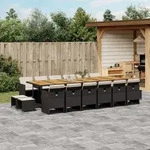 17-tlg. Garten-essgruppe Mit Kissen Schwarz Poly Rattan Vidaxl