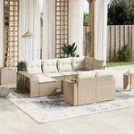 Vidaxl - 11-tlg. Garten-sofagarnitur Mit Kissen Beige Poly Rattan