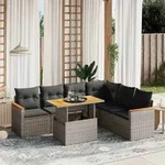7-tlg. Garten-sofagarnitur Mit Kissen Grau Poly Rattan - Vidaxl