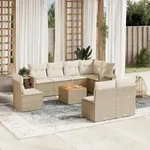 9-tlg. Garten-sofagarnitur Mit Kissen Beige Poly Rattan - Vidaxl