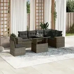7-tlg. Garten-sofagarnitur Mit Kissen Grau Poly Rattan - Vidaxl