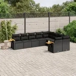 Vidaxl - 9-tlg. Garten-sofagarnitur Mit Kissen Schwarz Poly Rattan