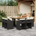 9-tlg. Garten-essgruppe Mit Kissen Schwarz Poly Rattan - Vidaxl