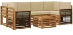 Outdoor-sofagarnitur 7 Pcs Natur Und Beige Massivholz Akazie Vidaxl