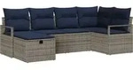 Sofa Set Mit Kissen Grau Und Marineblau Poly-rattan Vidaxl
