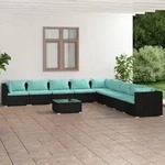 10-tlg. Garten-lounge-set Mit Kissen Poly Rattan Schwarz Vidaxl