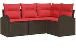 Gartensofa-set Mit Kissen 4 Pcs Braun Und Rot Poly-rattan Vidaxl