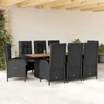 9-tlg. Garten-essgruppe Mit Kissen Schwarz Poly Rattan Vidaxl