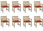 Vidaxl Gartenst&uuml;hle Set Mit 8 Roten Kissen Aus Massivem Teakholz