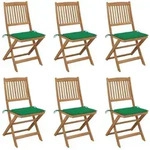 Klappbare Gartenst&uuml;hle 6 Stk. Mit Kissen Massivholz Akazie Vidaxl909112