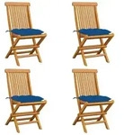 Vidaxl - Gartenst&uuml;hle Mit Blauen Kissen 4 Stk. Massivholz Teak