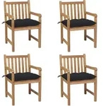 Gartenst&uuml;hle Set Aus 4 Mit Schwarzen Kissen Aus Massivem Teakholz