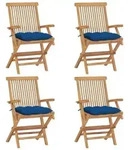 Vidaxl - Gartenst&uuml;hle Mit Blauen Kissen 4 Stk. Massivholz Teak