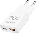 Logilink Gan 20w Usb-c Pd + Usb-a Qc Wandladeger&auml;t Wei&szlig; Schnellladung