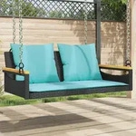 Vidaxl Swing Bench With Cushions Black 109x62x40 Cm Poly Rattan