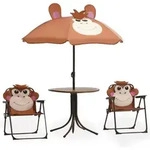 3-tlg. Garten-bistro-set F&uuml;r Kinder Mit Sonnenschirm Braun Vidaxl