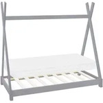 Kinderbett Tipi 70x140 Cm Hellgrau Mit Matratze & Lattenrost, Indianer Bett Aus