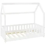 Kinderbett 70x140 Cm Mit Rausfallschutz, Dach Und Lattenrost, Wei&szlig;, Massivholz