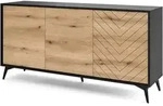 Boulia - Sideboard 3-t&uuml;rig, Schwarz Mit Fischgr&auml;tfronten In Eiche, 154 Cm -...