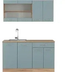 Vicco - Singlek&uuml;che R-line, Blau-grau/goldkraft Eiche, 140 Cm , Ap Eiche