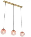 Art Deco H&auml;ngelampe Messing Mit Rosa Glas 3-licht - Pallon Mezzi