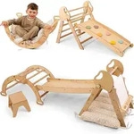 5-in-1 Kletterger&uuml;st Indoor Aus Holz Mit Rutsche &ndash; Kletterdreieck Montessori...
