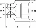 Steckschl&uuml;sseleinsatz, Sw 32 Mm, L 53 Mm, 44 Mm, M22, 48,8 Mm